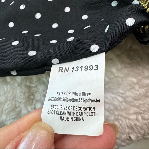 MudPie Clutch Flower Handbag Natural Woven Wheat Straw black Gold Accent Stripes - Picture 11 of 16